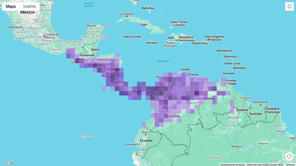 Mapa de distribución del periquito Brotogeris jugularis