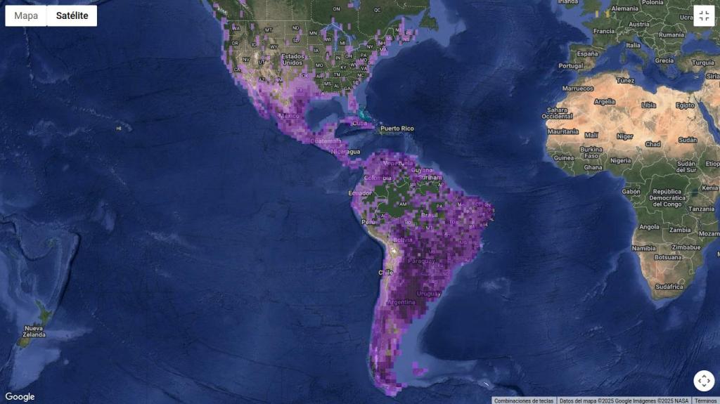 Mapa de distribución del Caracara plancus en el continente americano.