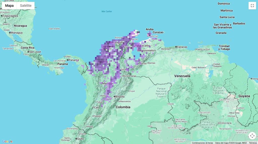 Distribución del pájaro bobito en el norte de Suramérica.