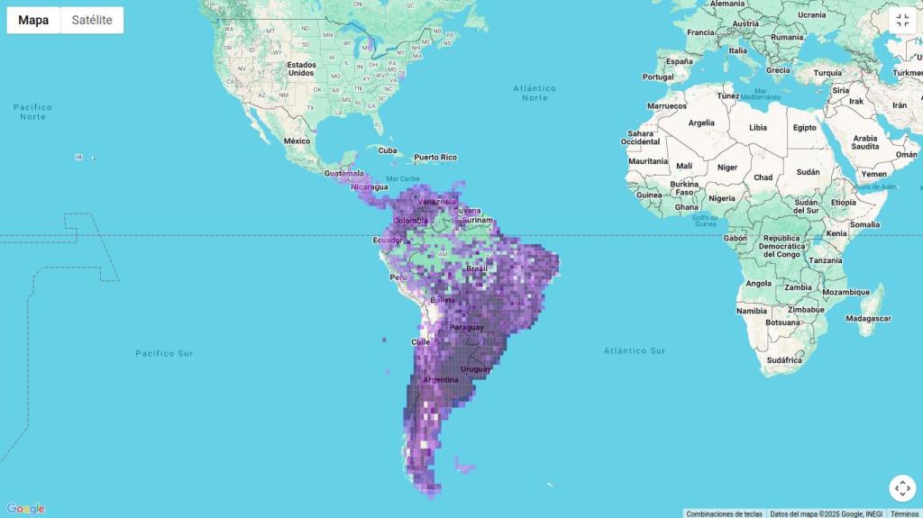 Mapa de distribución del avefría por el continente suramericano.