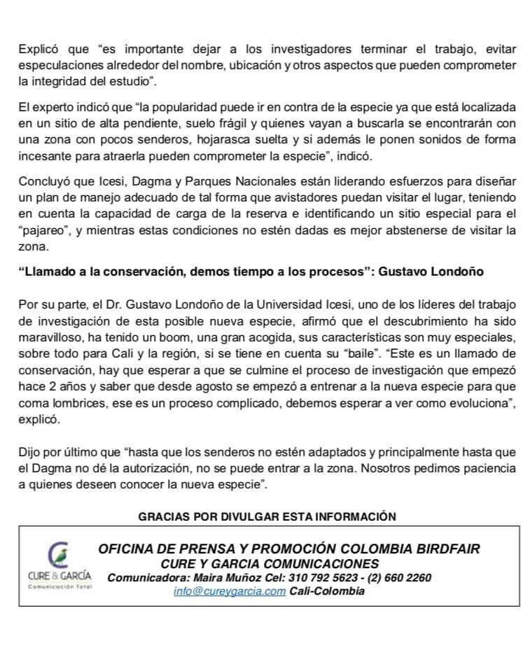 comunicado de prensa colombia birdfair