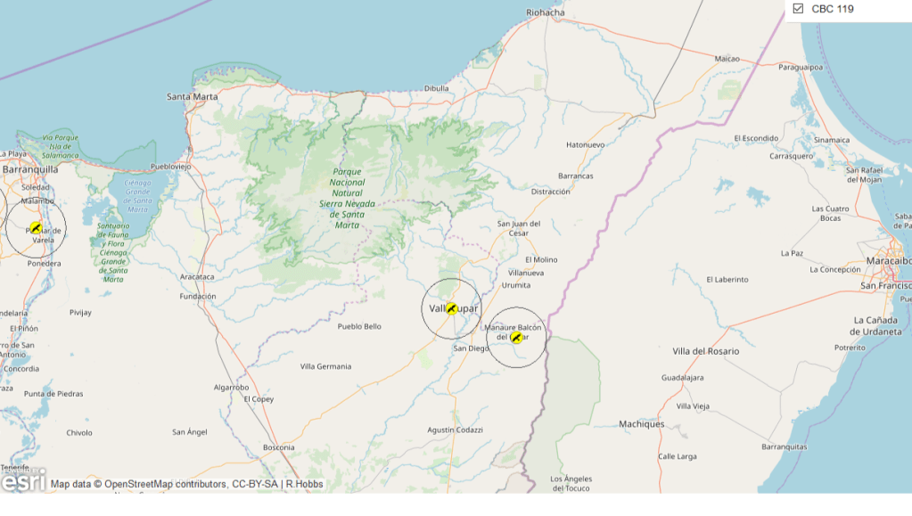 Christmas Bird Count Colombia circles