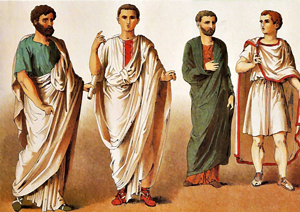 acuarela que muestra a cuatro hombres ciudadanos de Roma