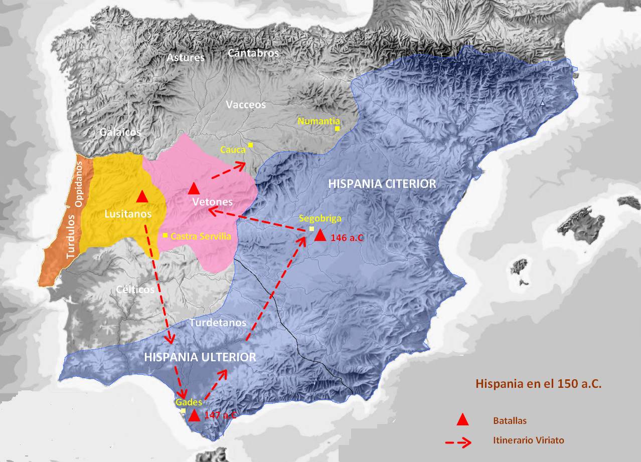 Conquista de Luistania e Hispania por Viriato.