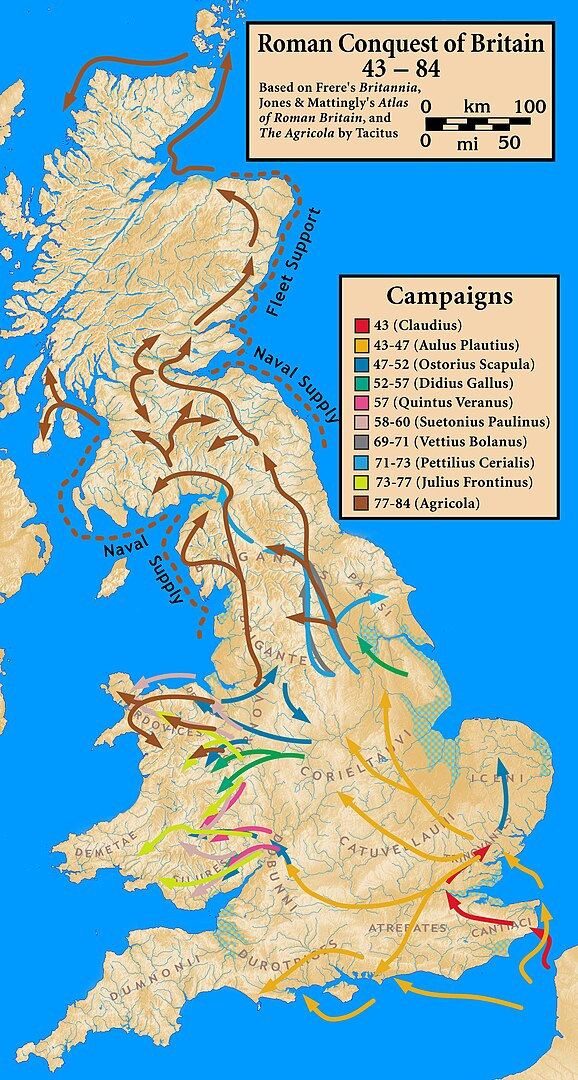 Mapa de la conquista de Britania.