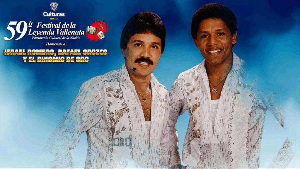 Foto montaje banner de dos músicos vallenatos Rafael Orozco e Israel Romero, relativo al Festival Vallenato 2026